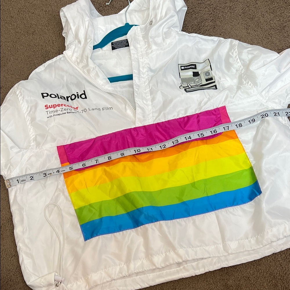 Polaroid White rain hoodie with Rainbow Accents NWoT size L - Picture 9 of 10